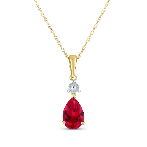 Pear-Shaped Lab-Created Ruby & Diamond Accent Necklace 10K Yellow Gold 18"
