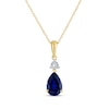 Thumbnail Image 1 of Pear-Shaped Blue Lab-Created Sapphire & Diamond Accent Necklace 10K Yellow Gold 18"