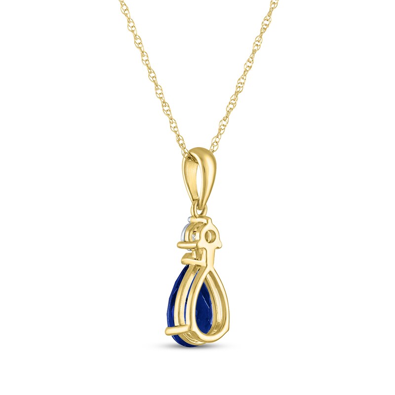 Main Image 3 of Pear-Shaped Blue Lab-Created Sapphire & Diamond Accent Necklace 10K Yellow Gold 18"