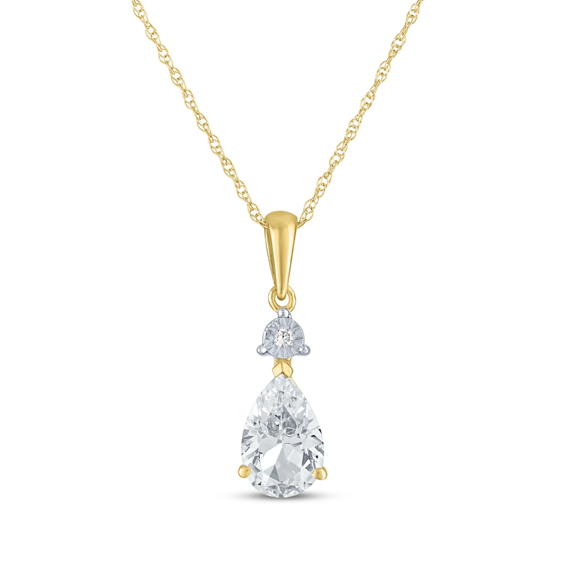 Main Image 1 of Pear-Shaped White Lab-Created Sapphire & Diamond Accent Necklace 10K Yellow Gold 18"