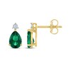 Thumbnail Image 2 of Pear-Shaped Lab-Created Emerald & Diamond Accent Earrings 10K Yellow Gold