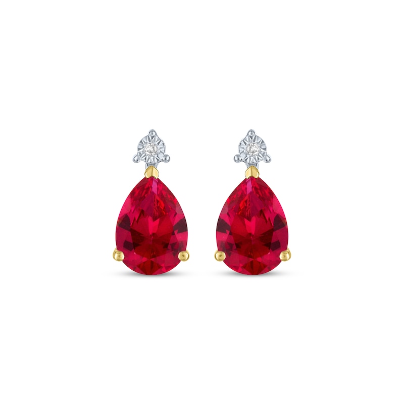Main Image 2 of Pear-Shaped Lab-Created Ruby & Diamond Accent Earrings 10K Yellow Gold