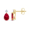 Thumbnail Image 3 of Pear-Shaped Lab-Created Ruby & Diamond Accent Earrings 10K Yellow Gold