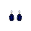 Thumbnail Image 2 of Pear-Shaped Blue Lab-Created Sapphire & Diamond Accent Earrings 10K Yellow Gold