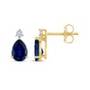 Thumbnail Image 3 of Pear-Shaped Blue Lab-Created Sapphire & Diamond Accent Earrings 10K Yellow Gold