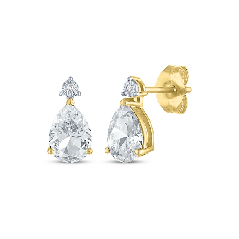 Main Image 1 of Pear-Shaped White Lab-Created Sapphire & Diamond Accent Earrings 10K Yellow Gold