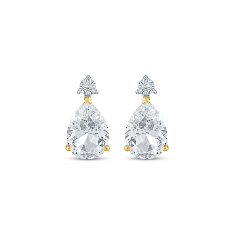 Main Image 2 of Pear-Shaped White Lab-Created Sapphire & Diamond Accent Earrings 10K Yellow Gold