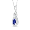 Thumbnail Image 1 of Pear-Shaped Blue Lab-Created Sapphire & White Lab-Created Sapphire Teardrop Frame Necklace Sterling Silver 18"