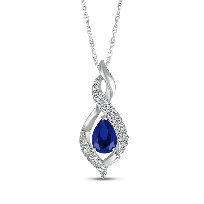 Main Image 1 of Pear-Shaped Blue Lab-Created Sapphire & White Lab-Created Sapphire Swirl Necklace Sterling Silver 18"