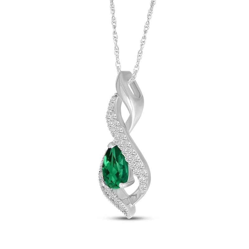 Main Image 2 of Pear-Shaped Lab-Created Emerald & White Lab-Created Sapphire Swirl Necklace Sterling Silver 18"