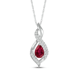 Pear-Shaped Lab-Created Ruby & White Lab-Created Sapphire Swirl Necklace Sterling Silver 18"