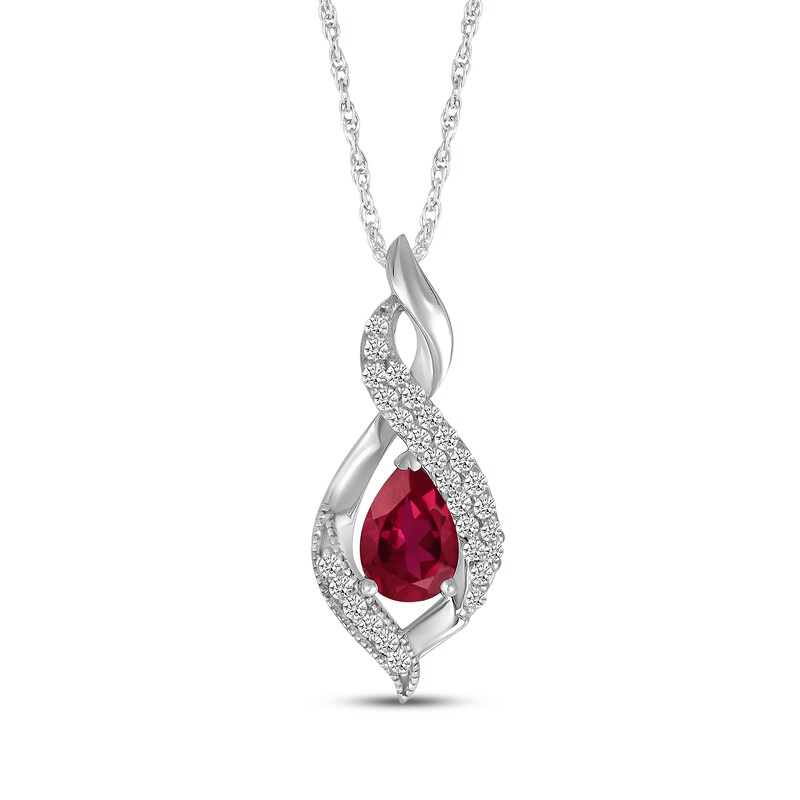 Main Image 1 of Pear-Shaped Lab-Created Ruby & White Lab-Created Sapphire Swirl Necklace Sterling Silver 18"