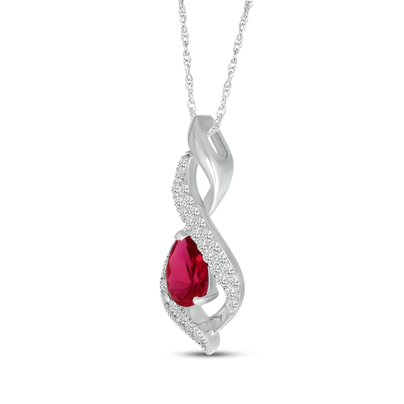 Main Image 2 of Pear-Shaped Lab-Created Ruby & White Lab-Created Sapphire Swirl Necklace Sterling Silver 18"