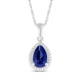 Pear-Shaped Blue Lab-Created Sapphire Rope Frame Necklace Sterling Silver 18"