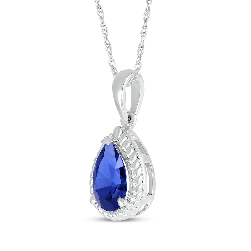 Main Image 2 of Pear-Shaped Blue Lab-Created Sapphire Rope Frame Necklace Sterling Silver 18"