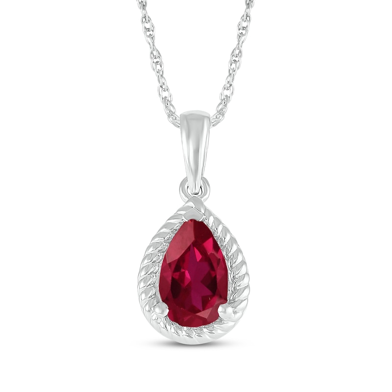 Main Image 1 of Pear-Shaped Lab-Created Ruby Rope Frame Necklace Sterling Silver 18"