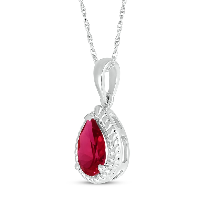 Main Image 2 of Pear-Shaped Lab-Created Ruby Rope Frame Necklace Sterling Silver 18"