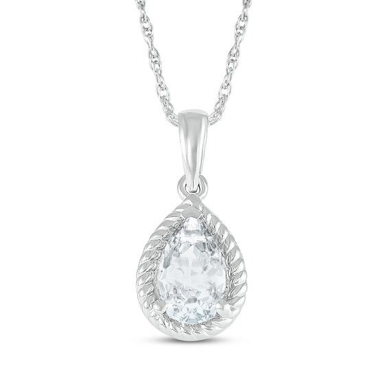 Pear-Shaped White Lab-Created Sapphire Rope Frame Necklace Sterling Silver 18"