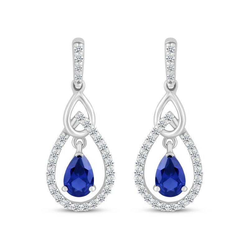Main Image 2 of Pear-Shaped Blue Lab-Created Sapphire & White Lab-Created Sapphire Teardrop Frame Dangle Earrings Sterling Silver
