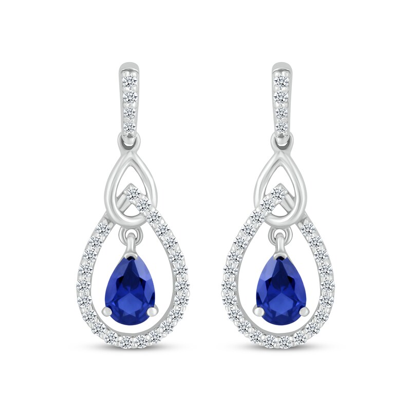 Pear-Shaped Blue Lab-Created Sapphire & White Lab-Created Sapphire Teardrop Frame Dangle Earrings Sterling Silver