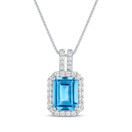 Swiss Blue Topaz & White Lab-Created Sapphire Necklace Sterling Silver 18"