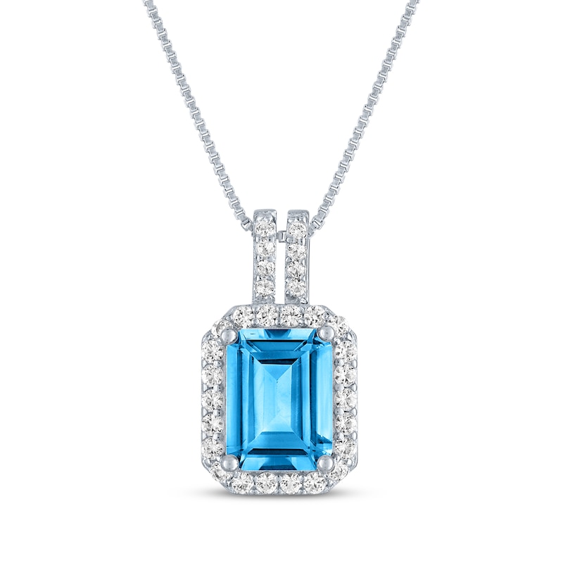 Main Image 1 of Swiss Blue Topaz & White Lab-Created Sapphire Necklace Sterling Silver 18"