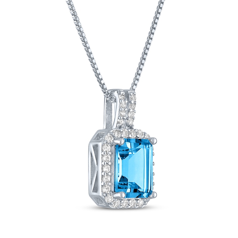 Main Image 2 of Swiss Blue Topaz & White Lab-Created Sapphire Necklace Sterling Silver 18"