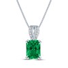 Thumbnail Image 1 of Emerald-Cut Lab-Created Emerald & Diamond Accent Necklace Sterling Silver 18"