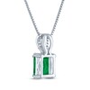 Thumbnail Image 3 of Emerald-Cut Lab-Created Emerald & Diamond Accent Necklace Sterling Silver 18"