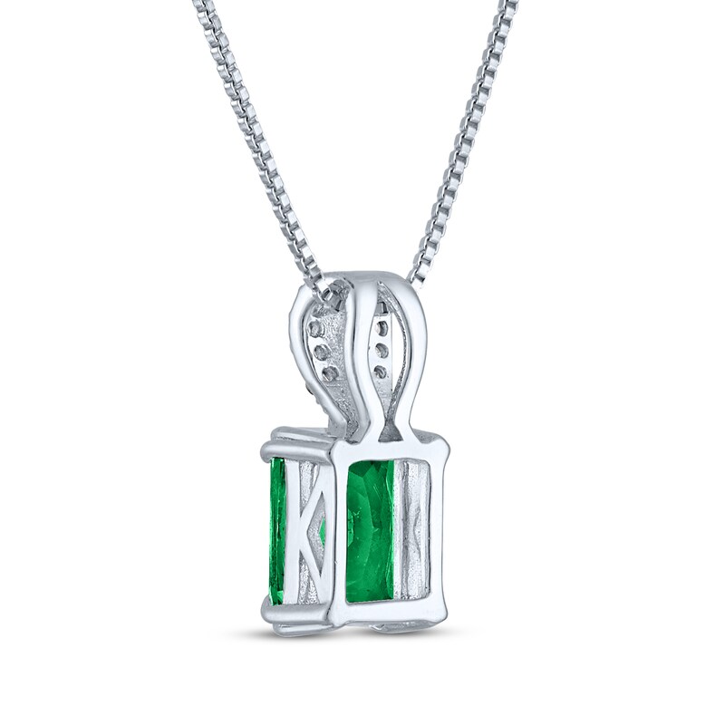 Main Image 3 of Emerald-Cut Lab-Created Emerald & Diamond Accent Necklace Sterling Silver 18"