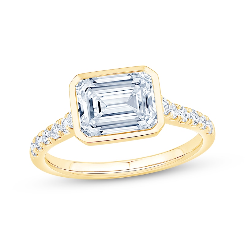 Main Image 1 of Lab-Grown Diamonds East West Emerald-Cut Bezel-Set Engagement Ring 2-3/8 ct tw 14K Yellow Gold