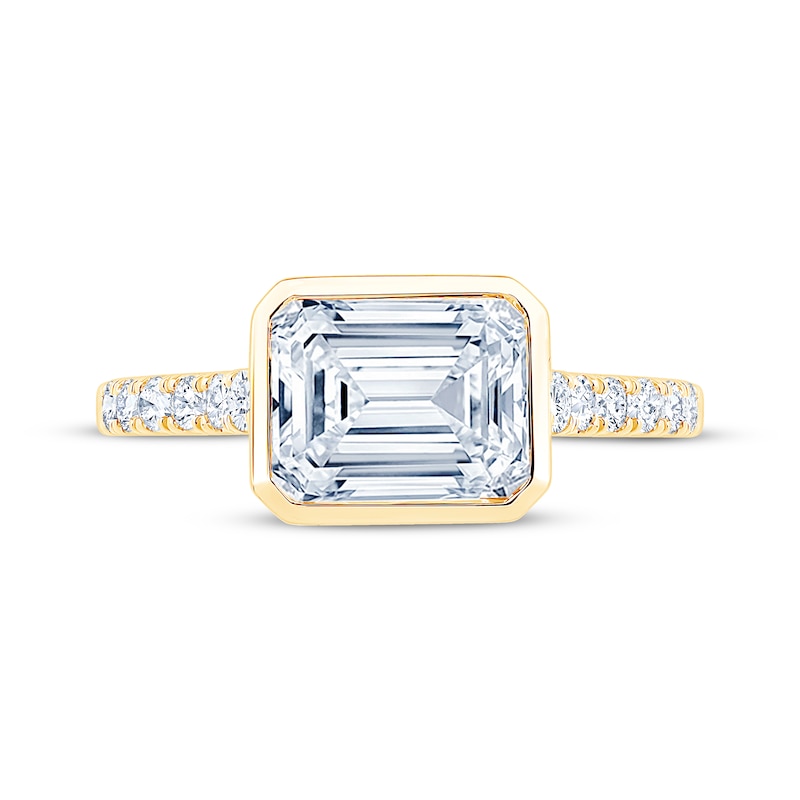 Main Image 3 of Lab-Grown Diamonds East West Emerald-Cut Bezel-Set Engagement Ring 2-3/8 ct tw 14K Yellow Gold