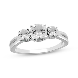 White Lab-Created Sapphire Three-Stone Ring Sterling Silver