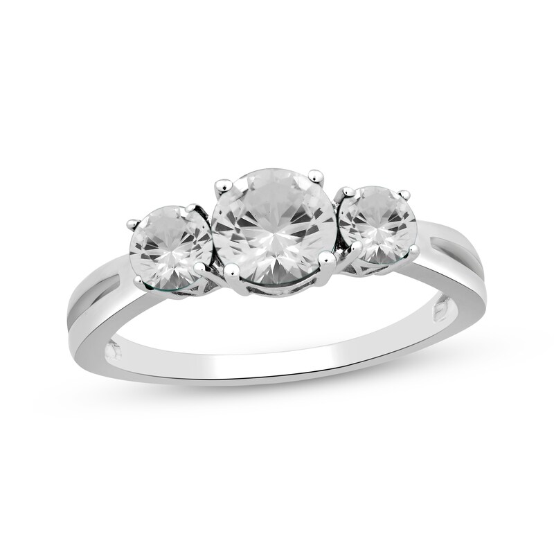 Main Image 1 of White Lab-Created Sapphire Three-Stone Ring Sterling Silver