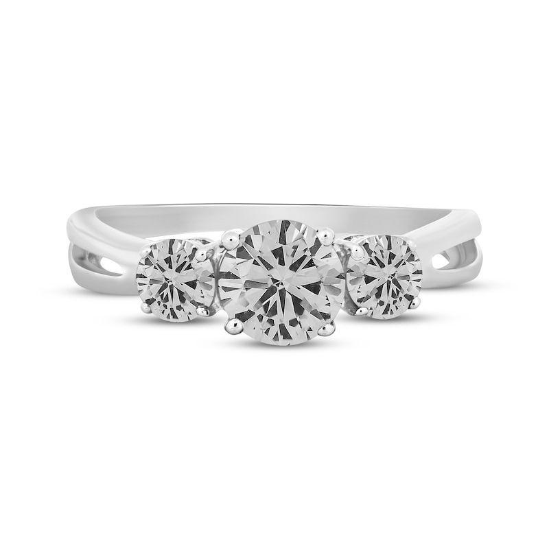 Main Image 3 of White Lab-Created Sapphire Three-Stone Ring Sterling Silver