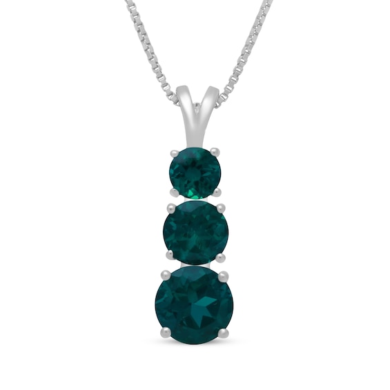 Lab-Created Emerald Graduated Three-Stone Necklace Sterling Silver 18"