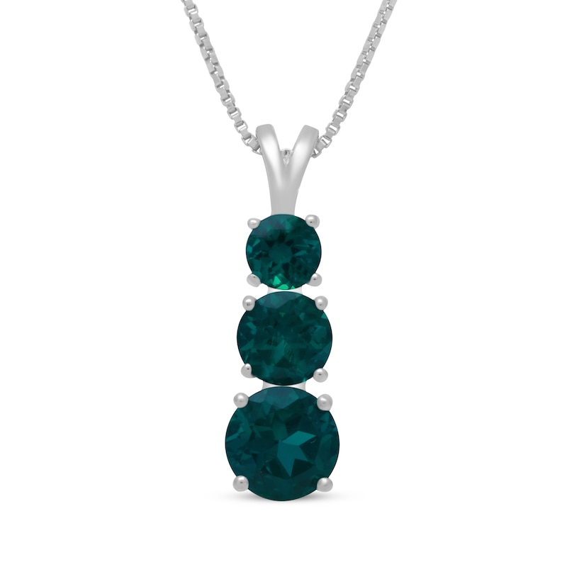 Main Image 1 of Lab-Created Emerald Graduated Three-Stone Necklace Sterling Silver 18"