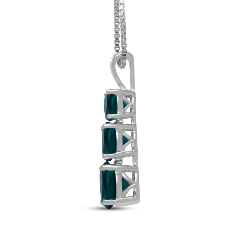 Main Image 2 of Lab-Created Emerald Graduated Three-Stone Necklace Sterling Silver 18"