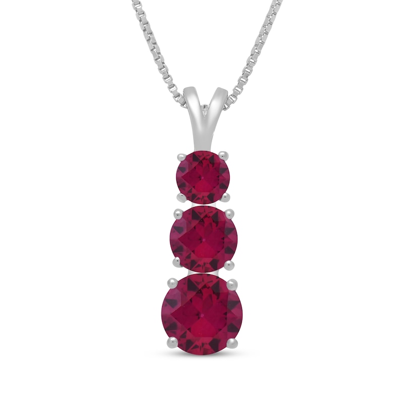Main Image 1 of Lab-Created Ruby Graduated Three-Stone Necklace Sterling Silver 18"