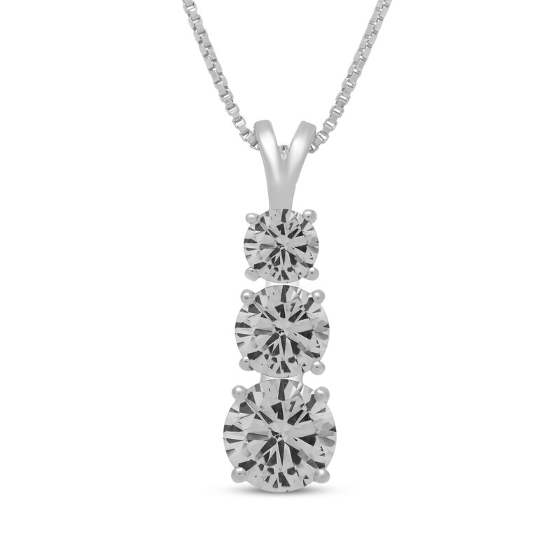 Main Image 1 of White Lab-Created Sapphire Graduated Three-Stone Necklace Sterling Silver 18"