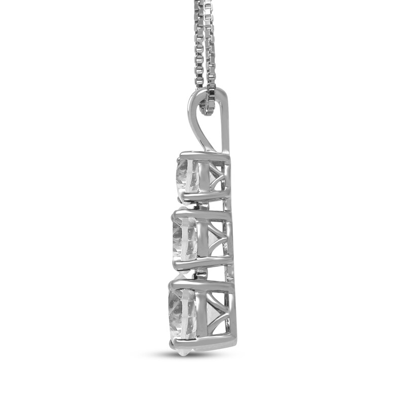 Main Image 2 of White Lab-Created Sapphire Graduated Three-Stone Necklace Sterling Silver 18"