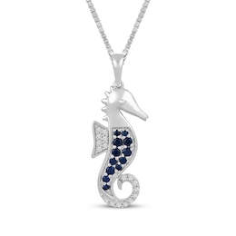 Blue & White Lab-Created Sapphire Seahorse Necklace Sterling Silver 18"