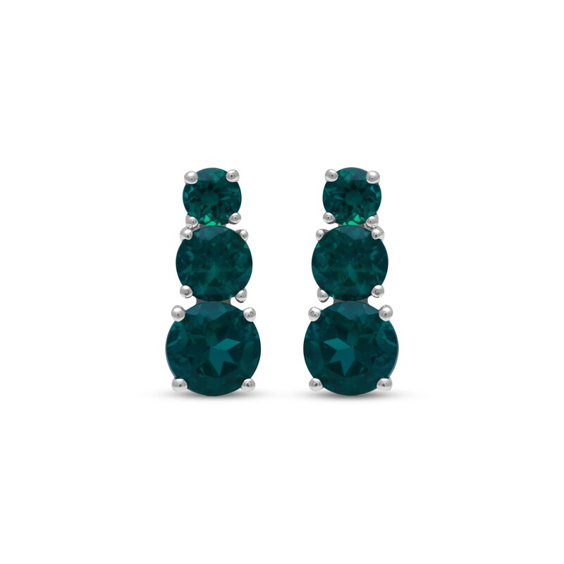 Main Image 2 of Lab-Created Emerald Graduated Three-Stone Earrings Sterling Silver