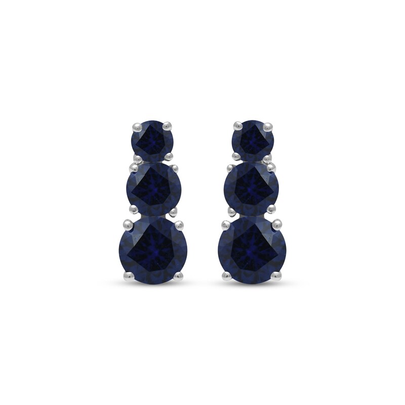 Main Image 2 of Blue Lab-Created Sapphire Graduated Three-Stone Earrings Sterling Silver