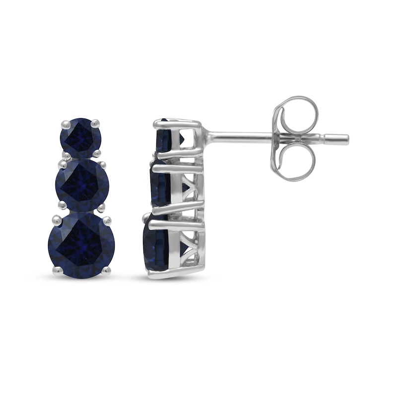 Main Image 3 of Blue Lab-Created Sapphire Graduated Three-Stone Earrings Sterling Silver
