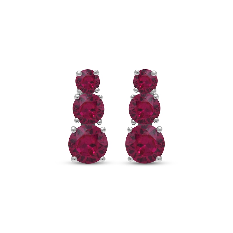 Main Image 2 of Lab-Created Ruby Graduated Three-Stone Earrings Sterling Silver
