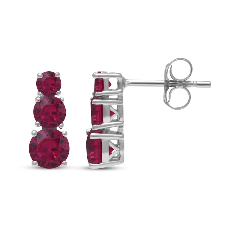 Main Image 3 of Lab-Created Ruby Graduated Three-Stone Earrings Sterling Silver
