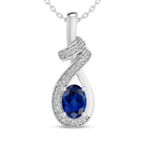 Oval-Cut Blue Lab-Created Sapphire & White Lab-Created Sapphire Swirl Necklace Sterling Silver 18"