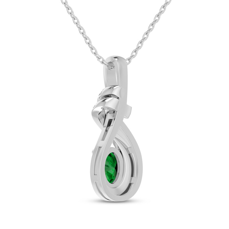 Main Image 3 of Oval-Cut Lab-Created Emerald & White Lab-Created Sapphire Swirl Necklace Sterling Silver 18"
