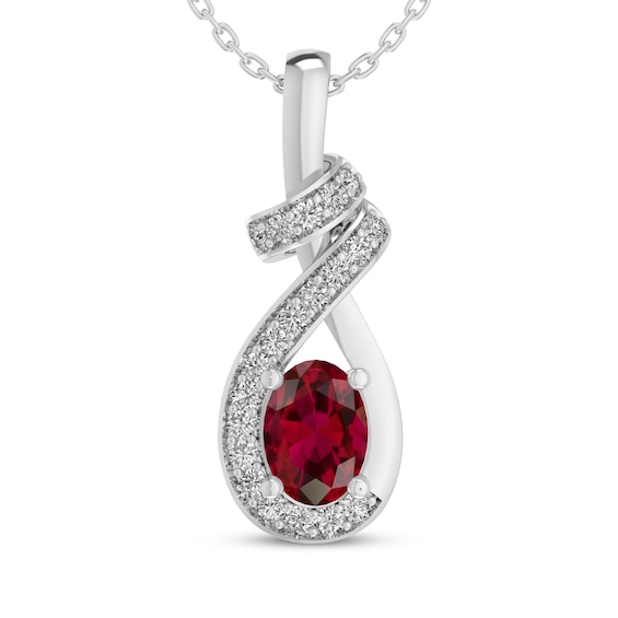 Oval-Cut Lab-Created Ruby & White Lab-Created Sapphire Swirl Necklace Sterling Silver 18"